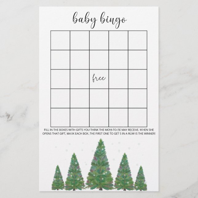 Lámina Juego de bingo de bebé de invierno perenne (Anverso)