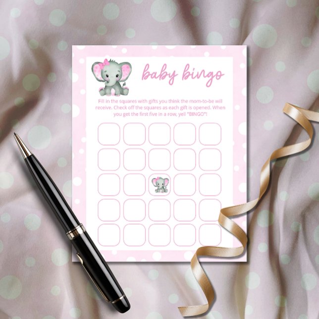Lámina Juego de bingo de bebé rosa para elefantes cutáneo (Subido por el creador)