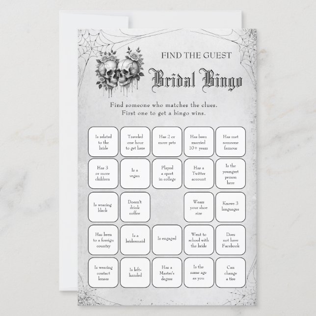 Lámina Juego de Bingo de Boda para Hallar al Invitado con (Anverso)