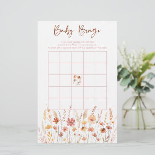 Lámina Juego de Bingo de Boho Wildflowers Baby Shower