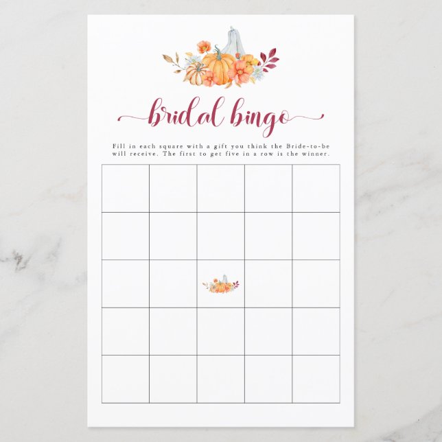 Lámina Juego de Bingo de Calabaza de Ducha de Novias Caíd (Anverso)