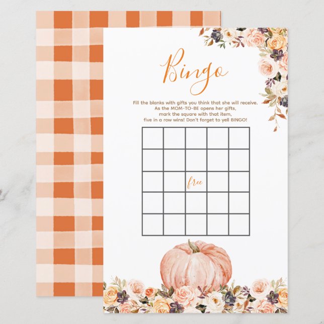 Lámina Juego de bingo de cumpleaños floral de calabaza du (Anverso / Reverso)