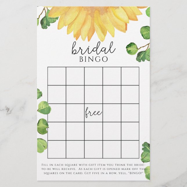Lámina Juego de bingo de despedida de soltera con girasol (Anverso)
