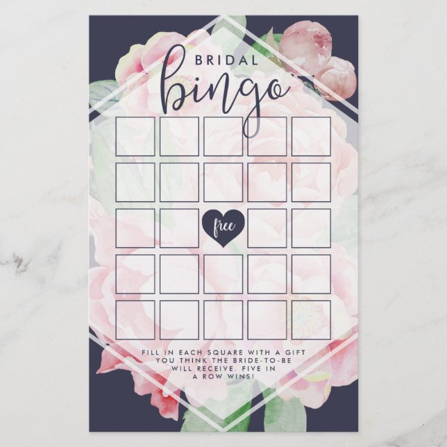 Lámina Juego de Bingo de Ducha Bridal Antiguo Peony (Anverso)