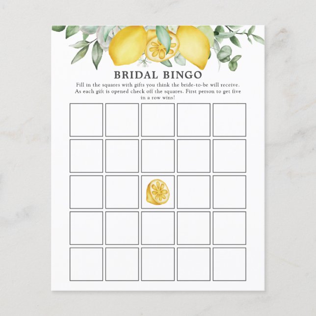 Lámina Juego de Bingo de Ducha Bridal Citrus de Limón Ver (Anverso)