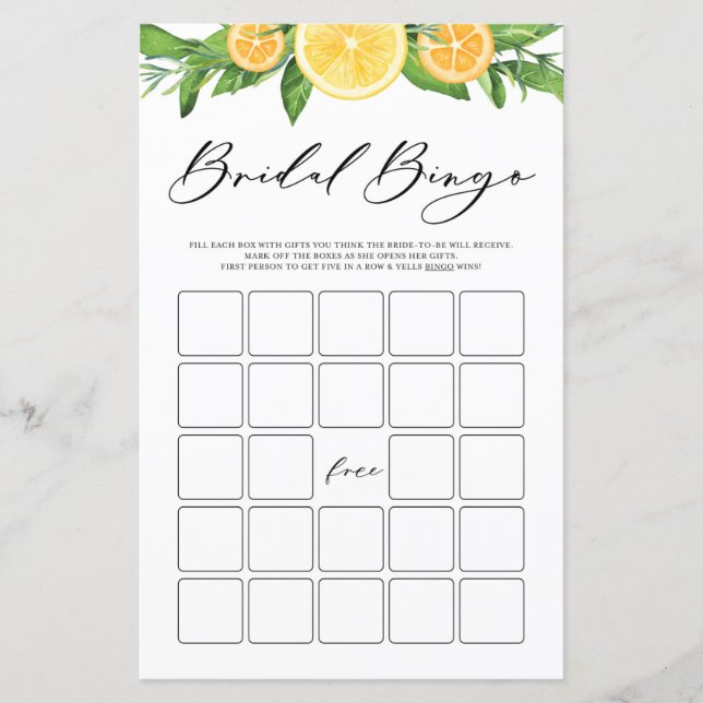 Lámina Juego de Bingo de Ducha Bridal de Verano para Lemo (Anverso)