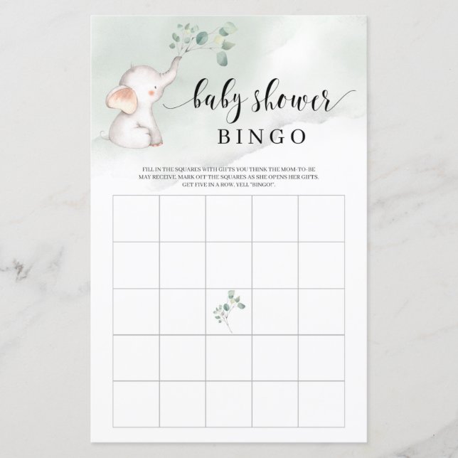 Lámina Juego de bingo de ducha de bebé con elefante lindo (Anverso)