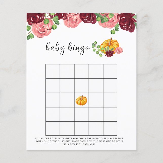 Lámina Juego de bingo de ducha de bebé de calabaza de oto (Anverso)
