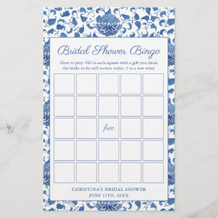 Lámina Juego De Bingo De Ducha De Madera Azul Y Blanca