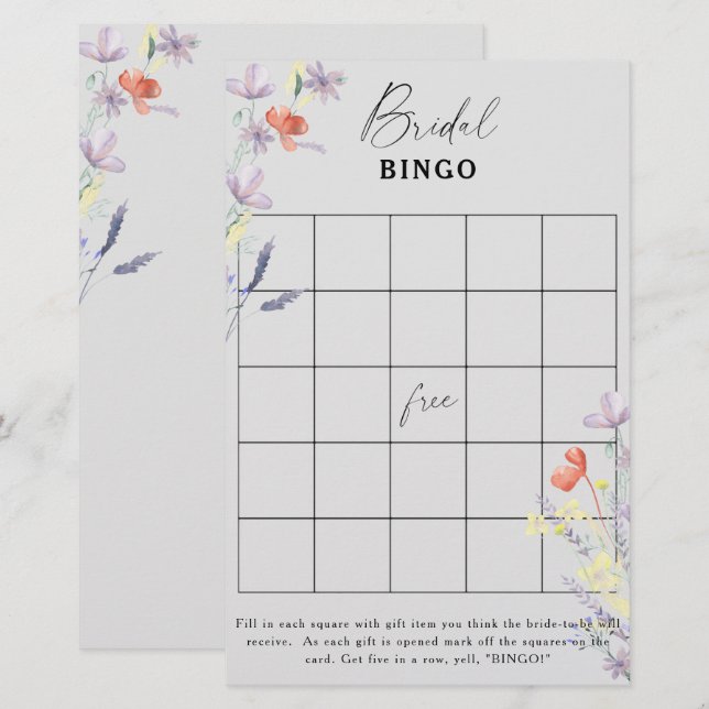 Lámina Juego de bingo de ducha de novia Boho Floral garde (Anverso / Reverso)