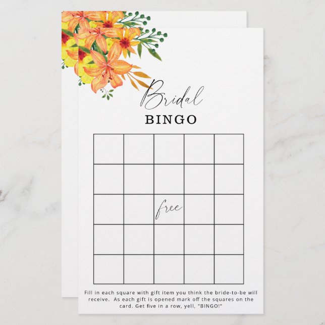 Lámina Juego de bingo de ducha de novia con jardín floral (Anverso / Reverso)
