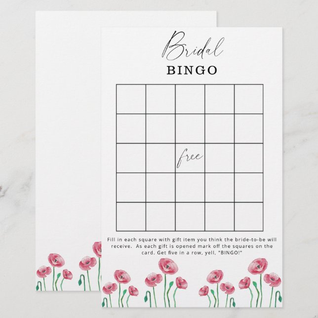 Lámina Juego de bingo de ducha de novia con jardín floral (Anverso / Reverso)