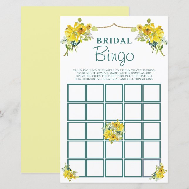 Lámina Juego de Bingo de ducha de novia floral amarilla (Anverso / Reverso)