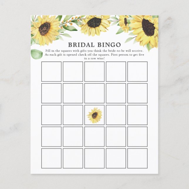 Lámina Juego de bingo de ducha de novia floral de girasol (Anverso)