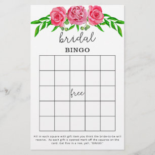Lámina juego de bingo de ducha de novia para rosas