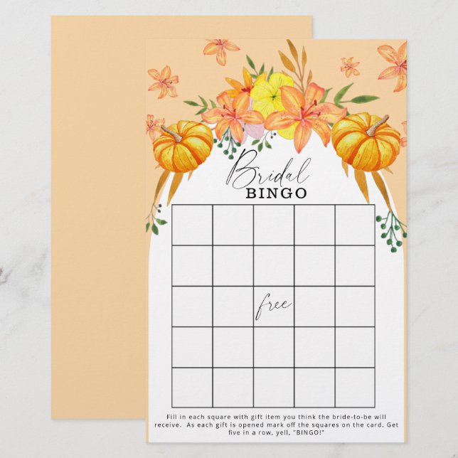 Lámina Juego de bingo de ducha de pumpkin de otoño (Anverso / Reverso)