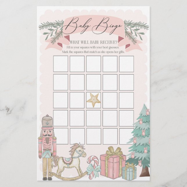 Lámina juego de bingo de ducha para bebé de navidades pet (Anverso)