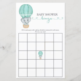 Lámina Juego de Bingo de Elefante Verde Baby Shower