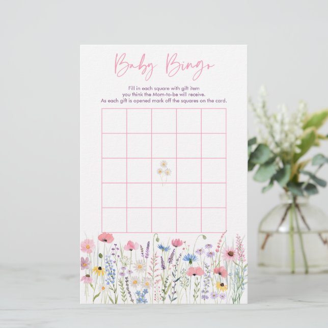 Lámina Juego de Bingo de Flores Silvestres Baby Shower Pi (Anverso de pie)