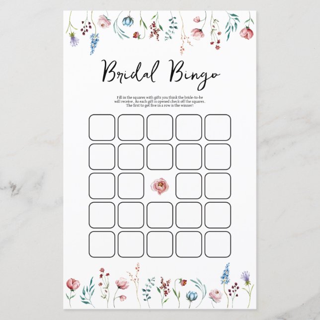 Lámina Juego de bingo de flores silvestres con ducha de n (Anverso)