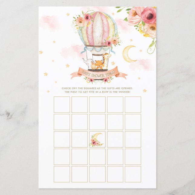 Lámina Juego de Bingo de Globos de aire caliente Animales (Anverso)