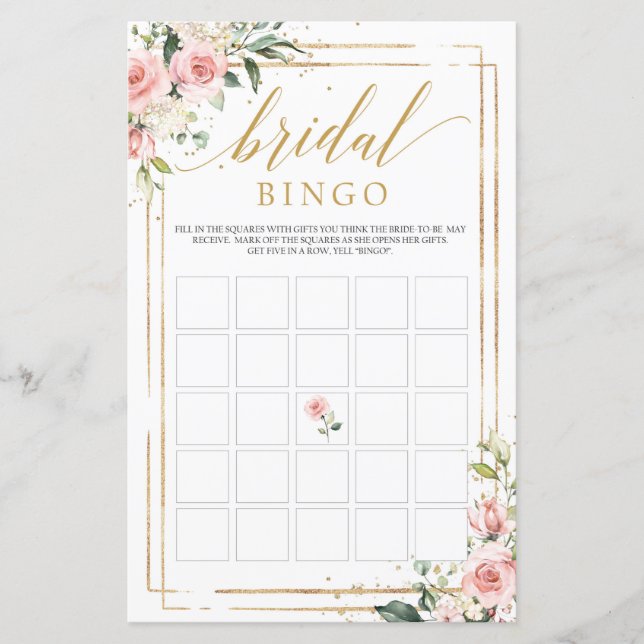 Lámina Juego de bingo de marco dorado floral rosa boho (Anverso)