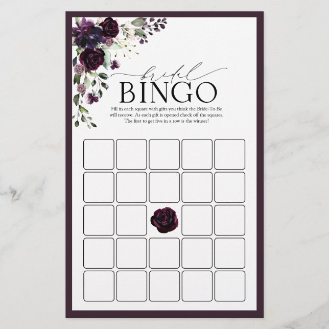 Lámina Juego de bingo de novia con color púrpura (Anverso)