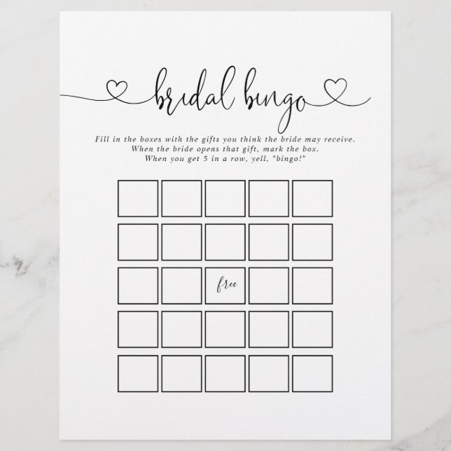 Lámina Juego de bingo de novia con escritura de amor cali (Anverso)