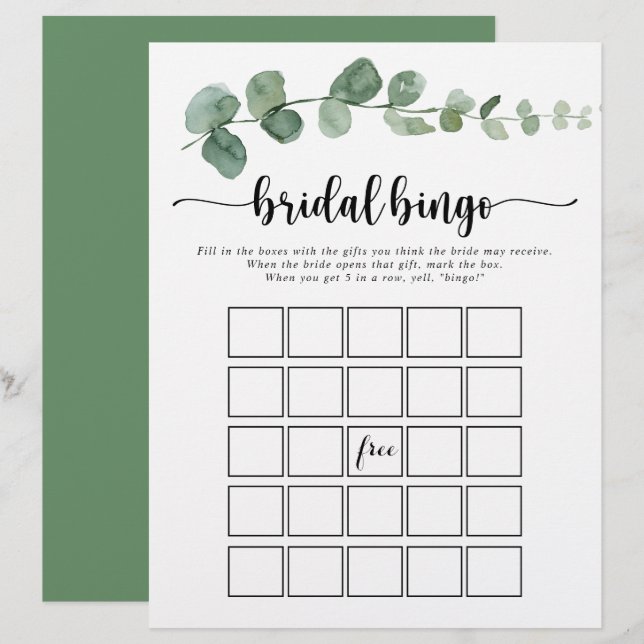 Lámina Juego de bingo de novia de Eucalyptus Green Deligh (Anverso / Reverso)