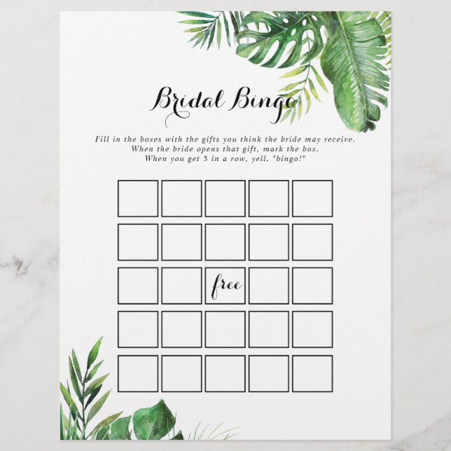 Lámina Juego de bingo de novia de la vegetación tropical  (Anverso)