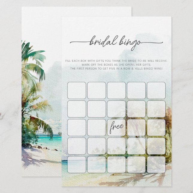 Lámina Juego de bingo de novia de palmeras de playa tropi (Anverso / Reverso)