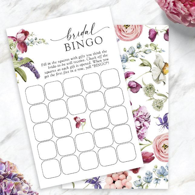 Lámina Juego de bingo de novia floral (Jewel Tone Floral Bridal Bingo Game Cards by Painted Paperie
)