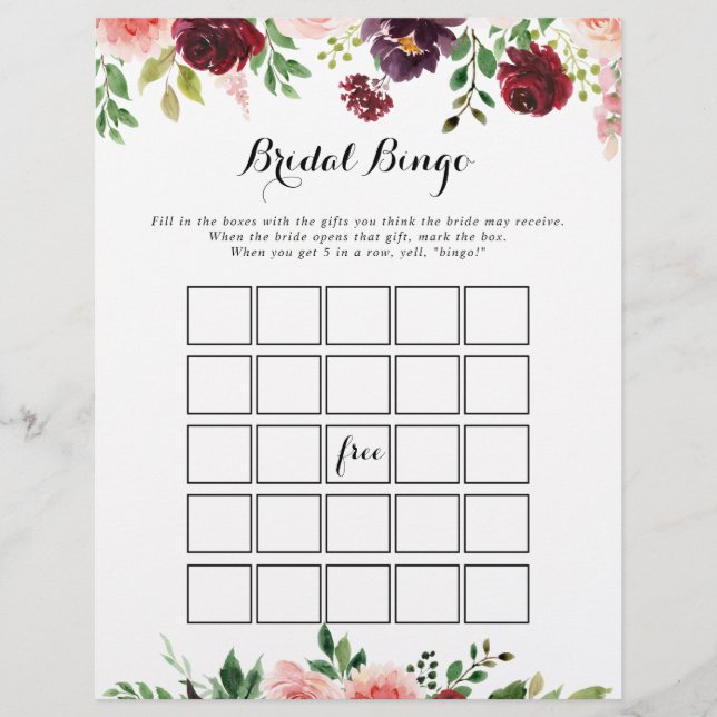 Lámina Juego de bingo de novia floral de primavera morada (Anverso)