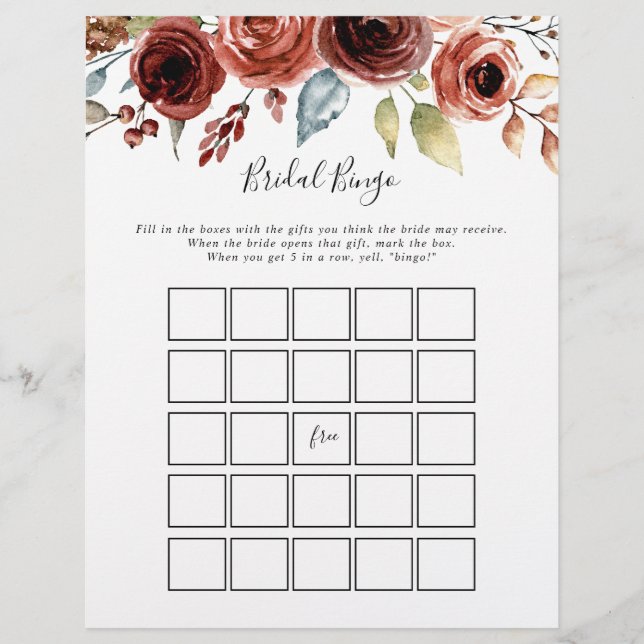 Lámina Juego de bingo de novia floral elegante de primave (Anverso)