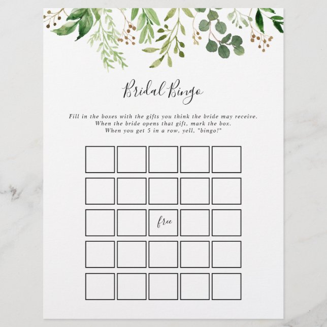Lámina Juego de bingo de novia floral simple marrón (Anverso)