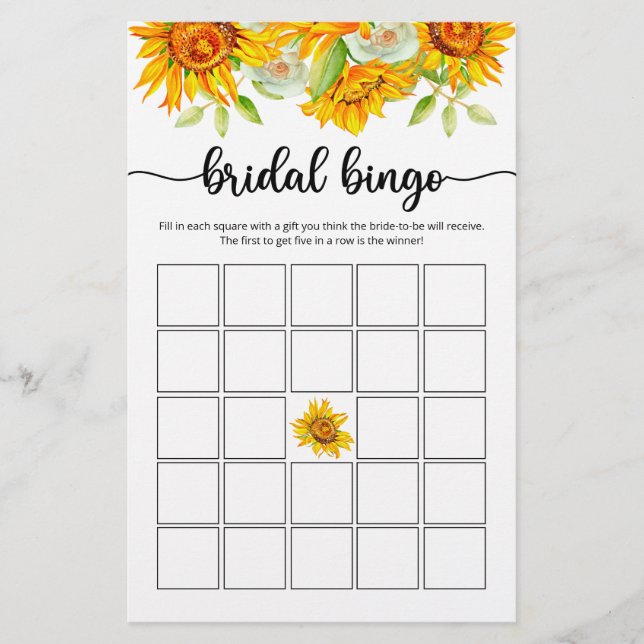 Lámina Juego de bingo de novia girasol (Anverso)