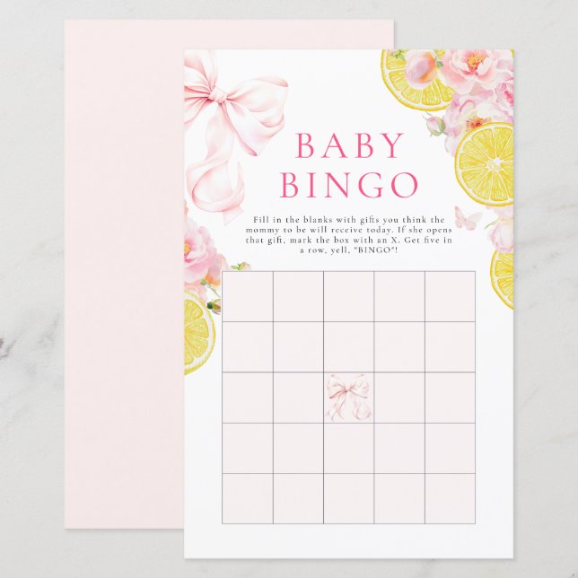 Lámina Juego de bingo de regalo de Citrus Bow Chica Baby  (Anverso / Reverso)