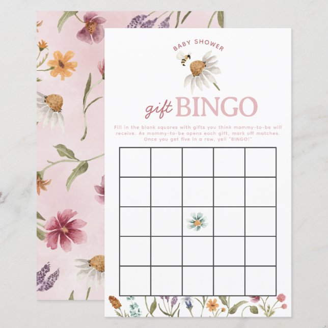 Lámina Juego de Bingo de Regalo de Flor Silvestre Baby Sh (Anverso / Reverso)