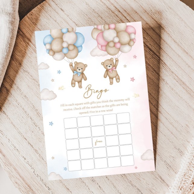 Lámina Juego de Bingo de Revelación de Género de Oso Él o (Bear Balloon He or She Gender Reveal Game )