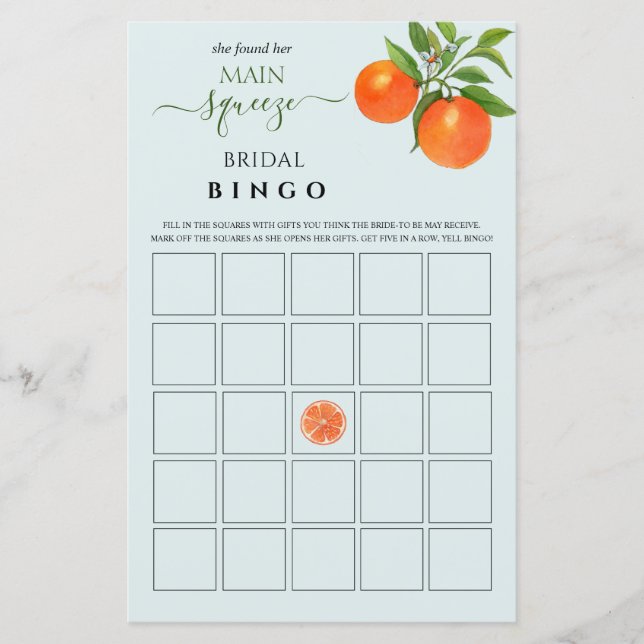 Lámina Juego de Bingo de Squeeze Bridal Shower (Anverso)