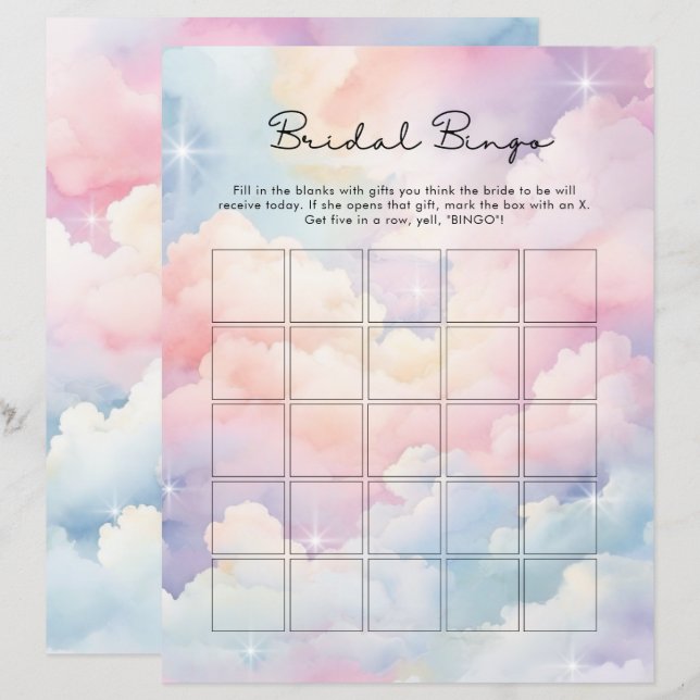 Lámina Juego de Bingo Dreamy Cloud Nueve Bridal (Anverso / Reverso)