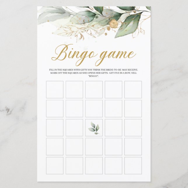 Lámina Juego de bingo Eucalyptus verde ducha de novia (Anverso)