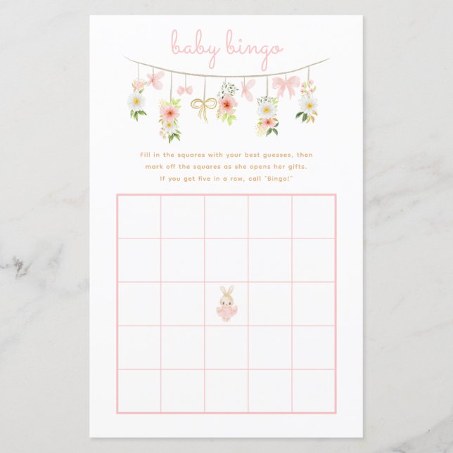 Lámina Juego de bingo Flora Rabbit Ballerina Baby Shower (Anverso)