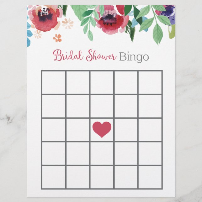 Lámina Juego de Bingo Floral Bridal Shower (Anverso)