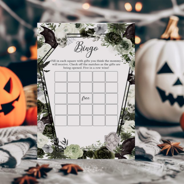 Lámina Juego de bingo floral gótico Baby Shower (Floral Gothic Coffin Baby Shower Bingo Game)