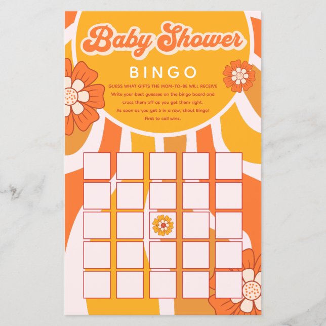 Lámina Juego de bingo Groovy Sunshine Retro Baby Shower (Anverso)