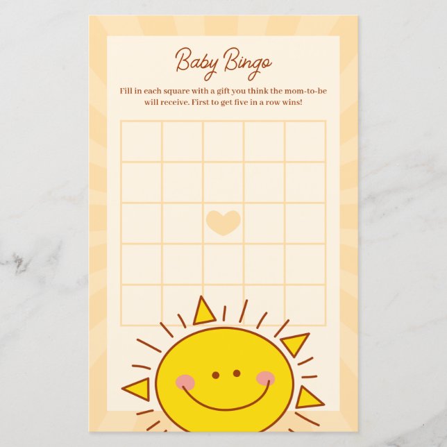 Lámina Juego de Bingo Little Sunshine Boy Baby Shower (Anverso)