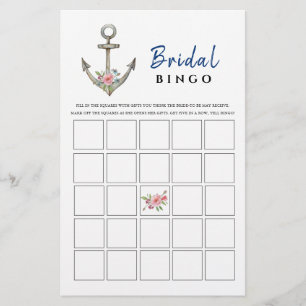 Lámina Juego de bingo Nautical Anchor Bridal Shower