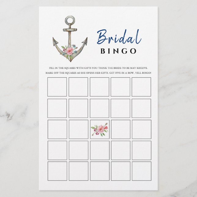 Lámina Juego de bingo Nautical Anchor Bridal Shower (Anverso)