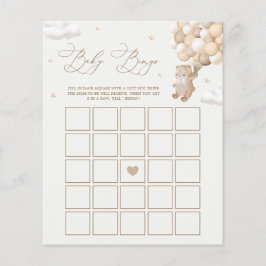 Lámina Juego de Bingo Neutral Baby Shower para Osos de Te